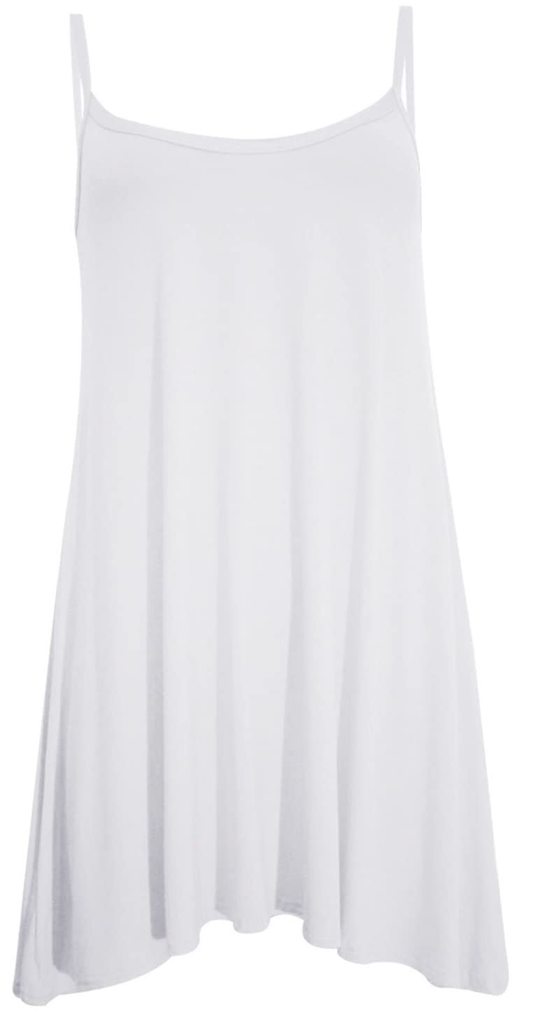 Crazy Girls Girls White Plain Crazy Womens Plain Cami Strappy Sleeveless Flippy Flared Mini Swing Dress (Sm, )