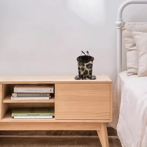 Image of COHEALI Leopard Print Plush-Lined Eyeglasses Holder Stand - Soft Leather Protective Glasses Case & Display Stand for Desk, Nightstand, or Travel