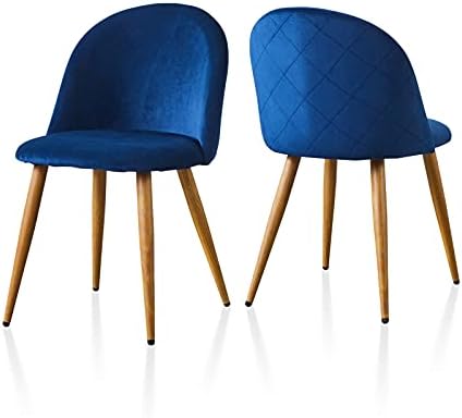 TUKAILAi 2PCS Velvet Dining Chair Upholstered Seat and Backrest Lounge Chair Soft Padded Seat with Black Metal Legs Dining Living Bedroom Home Office Chairs Kitchen Chairs Set of 2 Dark Green