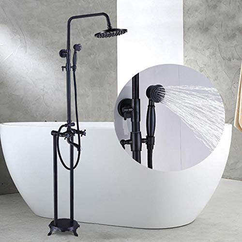 Pomme de douche à effet pluie et mitigeur sur pied pour baignoire îlot