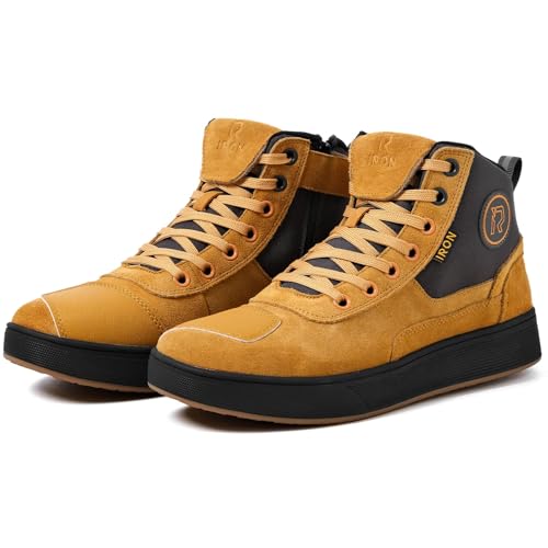 Image of RIDEIRON Motorcycle Shoes for Men, CE Certified, Thickened Anti-Slip Sole, Breathable Casual Motorcycle Riding Boots with Ankle Support, Shift Pad (Yellow /13 Men)