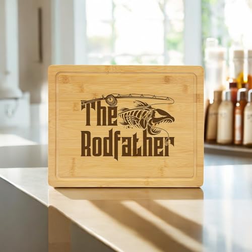 Tabla de Cortar de Bambú Divertida para Cocina de Alterd Industries | Tabla de Cortar de Madera Grabada para Barbecue, Cumpleaños o Día del Padre | Ideal para Encimeras de Cocina (The Rod Father, solo tabla) miniatura 5