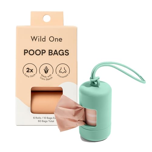 Image of Wild One Dog Poop Bag Holder and Dispenser with Leash Attachment, Leak Proof, Easy Twist Top for Refills, Includes 1 Box Of Bags, Seafoam