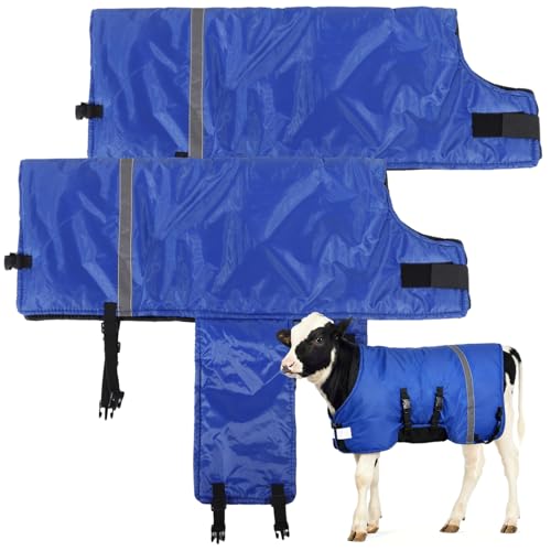 2 PCS Calf Goat Blanket Jacket Thick Calf Goat Coat for Winter Oxford Cloth Warming Blanket Double Sided Waterproof Windproof Livestock Blanket for Cold Weather (Blue)