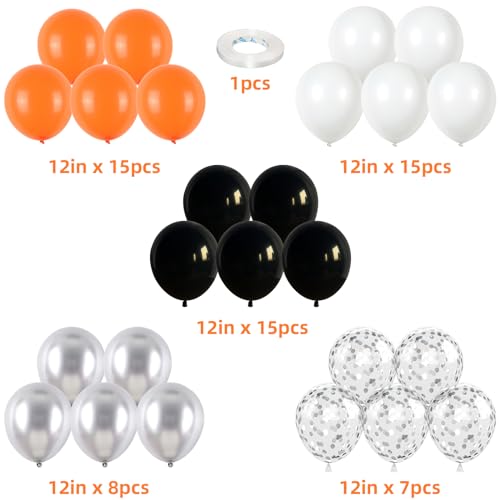 Image of Orange Black Balloons Orange White Sliver Balloons Graduation Decorations 60pcs 12inch Metallic Silver Confetti Latex Balloon for Arch Helium Basketball Birthday Party Halloween Supplies