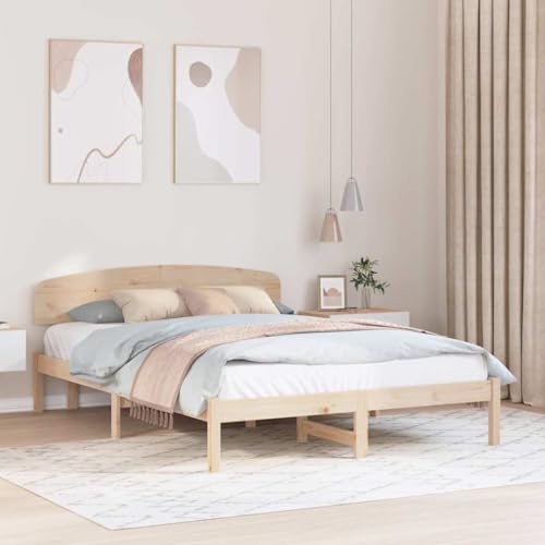 vidaXL Struttura Letto con Testiera 140X200 cm Legno Massello di Pino Moderna Piattaforma Nessun Boxspring Necessario Durevole Naturale Ampio Spazio di Archiviazione sotto Letto per Mobili da Camera