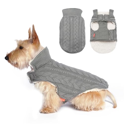 KYEESE-Dog-Sweater-Sherpa-Inside-Dog-Winter-Coat-Warm-Cable-Knit-Thermal-Dog-Clothes-for-Small-Medium-Dogs-Cold-Weather-Coats-Grey-L