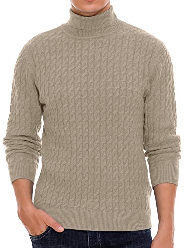 Sailwind Men's Twisted Knitted Turtleneck Sweater Casual Soft Pullover Sweaters For Men Us Medium Khaki #TOP1