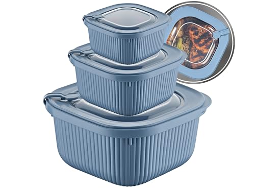 uandu Mikrowellengeschirr 3er Set – Mikrowellenbehälter aus Kunststoff, Frischhaltedosen mit Deckel, mit Dampfventil, BPA-frei, spülmaschinenfest, für Kühlschrank & Gefrierschrank