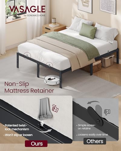 Image of VASAGLE Full Metal Bed Frame 14 Inches Tall, 1100 lb Weight Capacity, No Box Spring Needed, with Under-Bed Storage, Easy Setup, Heavy-Duty Platform Bed, Mattress Retainers, Matte Black URMB652BD02S