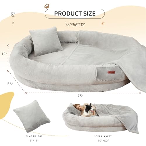 Image of Fvkind Human Size Dog Bed, Adult Dog Bed for Humans, 73 inchx56 inchx12 inch, Grey