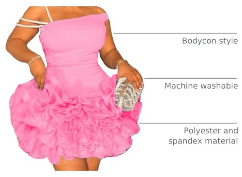 Image of Women's Mini Tutu Dress Sexy Bodycon Sleeveless Off Shoulder Solid Ruffles Lace Layered Hem Party Cocktail Dresses