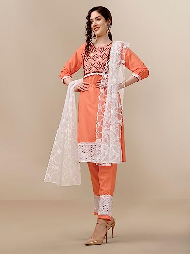 Image of EthnicJunction Women's Viscose Rayon Embroidered & Mirror Work Kurta Pant with Dupatta