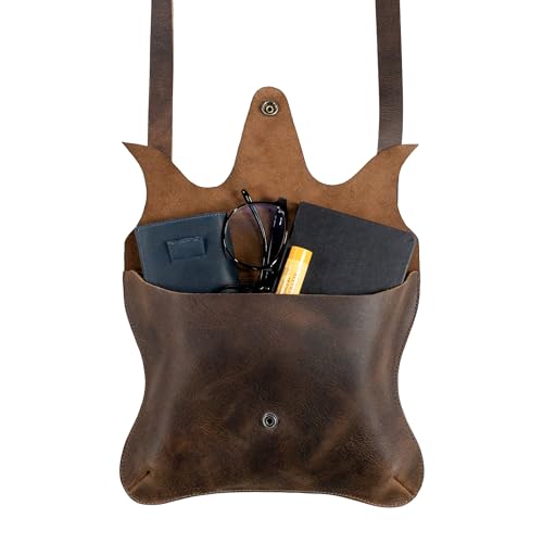 Heather's, Leaf-Shaped Shoulder Bag, Crossbody Bag with Adjustable Strap, Messenger Bag, Full Grain Leather, Handmade, Bourbon Brown3