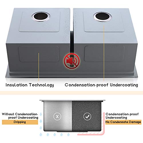 Bokaiya 33 Inch Double Bowl Undermount Kitchen Sink Workstation-Bokaiya 33X19 Undermount Workstation Sink Double Bowl Basin 16 Gauge Stainless Steel Deep 50/50 Low Divide Kitchen Sink With Accessories thumb #6
