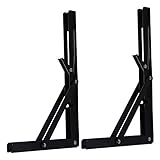 HOFFEN 2 Pcs Black Paint Folding Shelf Bench Table Folding Bracket, Powder Coated Short Release Arm