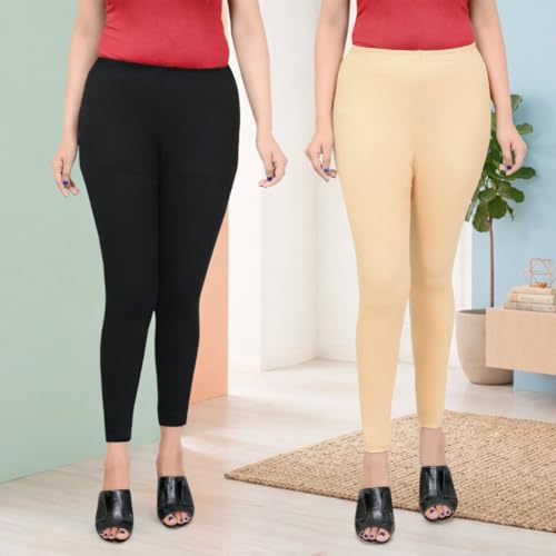 Image of Women Ankle Length Leggings Combo Pack Stretchable Comfortable Slim Fit High Waist Leggings for Women Ankle Length Soft Fabric