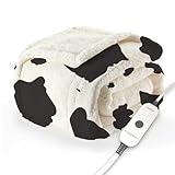 Sunbeam Printed Royal Sherpa Foot Pocket Heated Throw Electric Blanket, 50' x 60', 4 Heat Settings, 4-Hour Auto Shut-Off, Warming Cozy Throw for Couch or Bed, Machine Washable, Blue Leopard