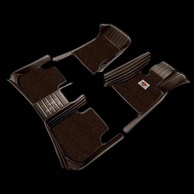 Image of Premium 12D Car Foot Mat for VinFast VF MPV 7-7 Seater (All 3 Rows) | Luxury Leather | Double Layered | Waterproof and Washable | Custom Fit | Detachable Grass Mat | Coffee