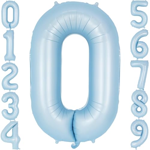 Image of Light Blue Number 0 Balloon, 40 Inch Big Large Foil Number Balloons, Giant Mylar Number 0 Balloons for Birthday Baby Party Decorations Supplies Anniversary