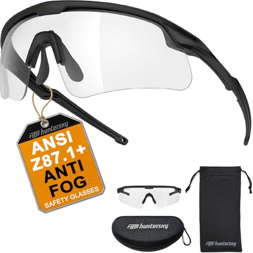 HTS HUNTERSKY S54 Sports Safety Glasses ANSI Z87.1 Anti-Fog Clear Lens for Youth Baseball Cycling Pickleball Padel with Carrying Case