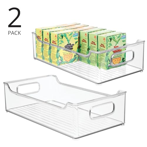 mDesign Wide Plastic Kitchen Storage Container Bins with Handles -Organization in Pantry, Cabinet, Refrigerator or Freez - Additional View