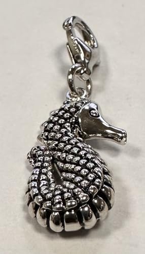 Image of Quiges 925 Sterling Silver 3D Ocean Seahorse Lobster Clasp Charm Clip on Pendant