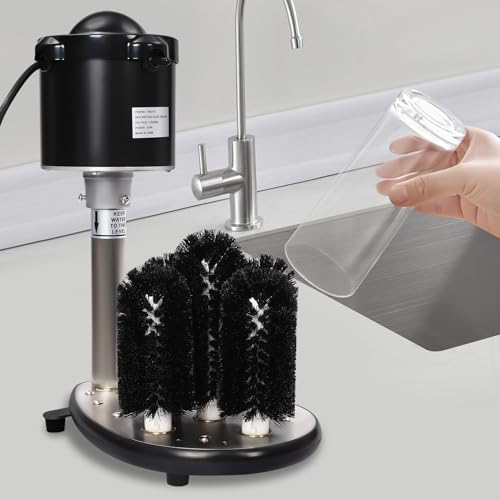 Commercial Glass Washer,Electric Cup Washer Winery Wine Glass Cleaning Machine Glass Washer for Bar Bars and Cafes,5 Cleaning Brush Washers (Silver)