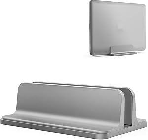 Support d'ordinateur portable vertical DURAMEX en argent, support en aluminium réglable NON en plastique, compatible avec des ordinateurs portables jusqu'à 17,3 pouces, compatible avec MacBook Pro Air, Ideapad, Surface Book, Chromebook