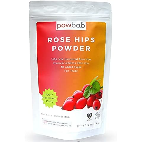 powbab Rose Hips Powder from 100% Wild Organic Rosehip. Premium Rosa Rubiginosa. Seedless Ground Rosehips from Whole Dried Rose Hips. No Added Sugar. Antioxidants, Immune Boost. Fair Trade (16 oz) Cover