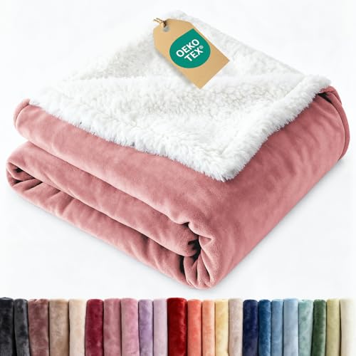 Sherpa Fleece Blanket King - Reversible Blanket - Rose Pink, 90" x 108"