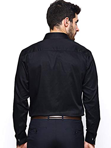 Image of Hancock Solid Pure Cotton Slim Fit Shirt Black