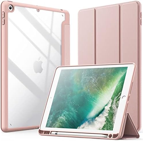 JETech Case for iPad 9.7-Inch (6th/5th Generation, 2018/2017) with Pencil Holder, Clear Transparent Back Shell Slim Stand Shockproof Tablet Cover, Auto Wake/Sleep (Light Purple)