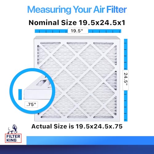 Filter King 19.5x24.5x1 Air Filter | 3-PACK | MERV 8 HVAC Pleated A/C Furnace Filters | MADE IN USA | Actual Size: 19.5 x 24.5 x .75