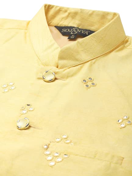 Image of SOJANYA (Since 1958, Men's Silk Blend Grey Kurta Pyjama & Silk Blend Jacket Combo