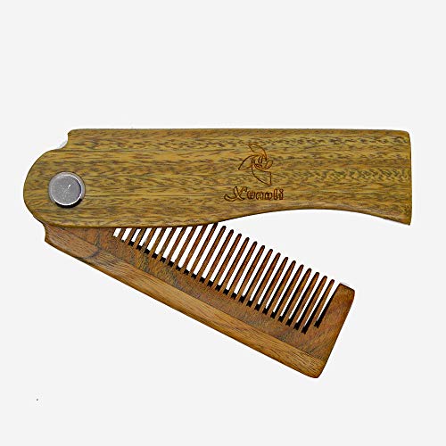 Xuanli Sandalwood Fine Tooth Folding Brush Comb for Men Hair, Beard, and Mustache Styling, Pocket sized for Easy Carry (M046)