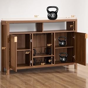 SICOTAS Coffee Bar Cabinet 51 Rattan Sideboard Buffet Cabinet with Storage Boho Farmhouse Liquor Cabinet with Wine Racks Credenza Console Table for Home Living Dining Room Entryway Natural