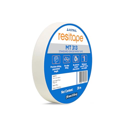 Image of RESITAPE Astral MT (313) Paper Tape | 18 mm x 20 mtr | Pack of 8 | Eco-friendly | Easy-tear Masking Tape, Long Holding Time | Residue-free Removal | Multi-surface Use