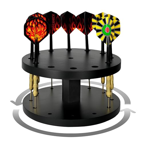 360 Rotating Wooden Dart Holder Stand – Compact Desk Organizer Holds 12 Steel or Soft Tip Darts for Easy Storage and Display