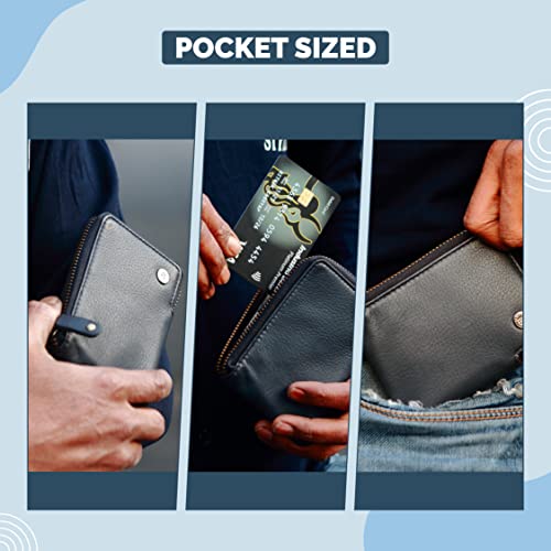 Image of Destinio Card Holder Wallet for Men Women - Genuine Leather, Branded Zippers, RFID Protection - ATM Debit Credit Card Holder, Slim RFID Protected Zipper Money Coin Purse (Blue)