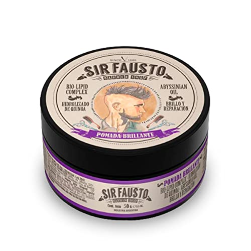 Sir Fausto - Pomada Brillante para Pelo Hombre - Cera Ideal para Resaltar Rizos - 50 ml - Aporta Brillo a tu Cabello - con Quinoa Hidrolizada, Humecta y Acondiciona