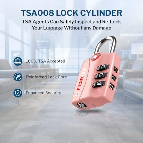 Image of Forge Open Alert TSA Approved Luggage Locks - 3 Digit Combination, Easy Read Dials, Zinc Alloy Body - Ideal Travel Lock for Luggage, Suitcases, Bags & Toolboxes. Pink 2 Locks.
