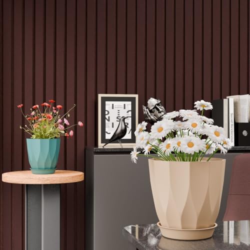 Image of Leafly Set of 5 Multicolor Round Flower Plant Pots (6.3 Inch) with Drainage Tray | Durable Lightweight Planters for Home, Office, Terrace, Balcony & Indoor /Outdoor Gardening (Arrow Flower Pot)