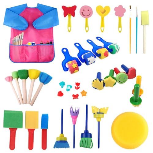 31 Stück Waschbares Fingerfarben Set, DIY Malerei Schwamm Pinsel Set Kinder mit...