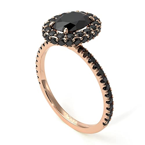 Anillo corte ovalado oro rosa 18k con halo: joyería artesanal antialérgica tallas 47 a 70