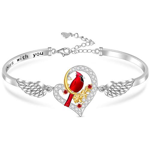 Cardinal Gifts for Women Cardinal Bracelet for Women Sterling Silver Angel Wing Bracelets Memorial Charms Christmas Bird Jewelry