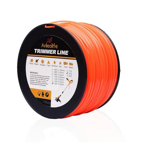 A ANLEOLIFE 3-Pound Commercial Square .155-Inch-by-280-ft String Trimmer Line in Spool,with Built-in Line Cutter, Orange