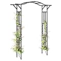 Outsunny Garden Arch, 7.5ft PE-Coated Steel Garden Arch Trellis for Climbing Plants, Arbour Archway with Extended Top for Wedding Ceremony Backyard Lawn Patio, Black