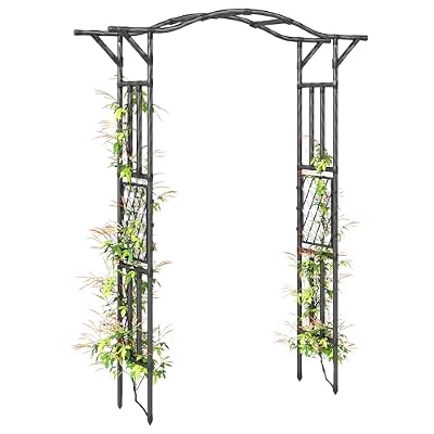 Outsunny Garden Arch, 7.5ft PE-Coated Steel Garden Arch Trellis for Climbing Plants, Arbour Archway with Extended Top for Wedding Ceremony Backyard Lawn Patio, Black