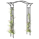 Outsunny Garden Arch, 7.5ft PE-Coated Steel Garden Arch Trellis for Climbing Plants, Arbour Archway with Extended Top for Wedding Ceremony Garden Backyard Lawn Patio, Black